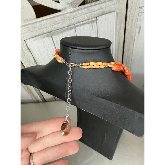 Disc Apple Coral Bead Statement Necklace Faceted Glass Accent - Picture 3 of 4